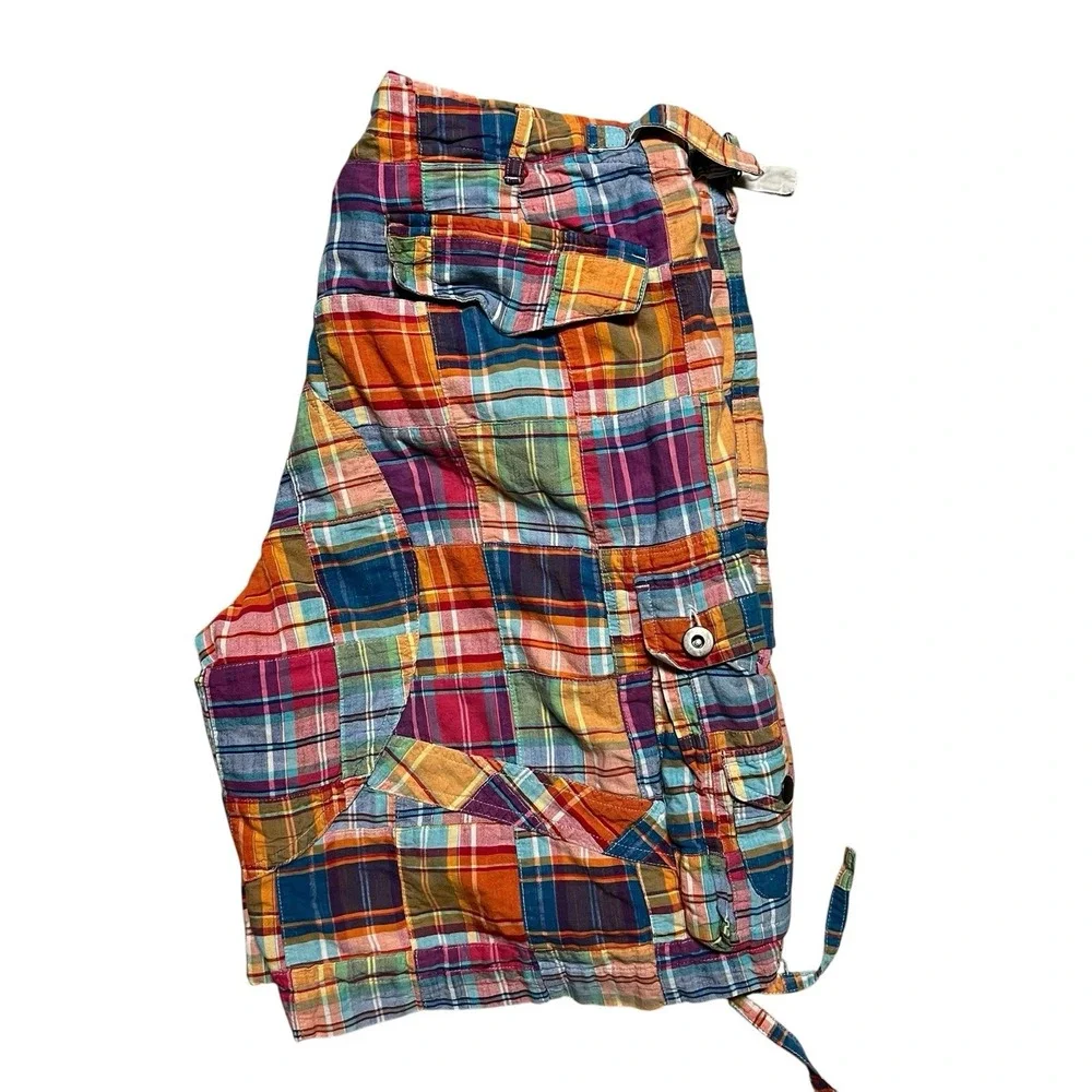 Polo Ralph Lauren Madras Patchwork Cargo Shorts Mens 34 Plaid Y2K 9